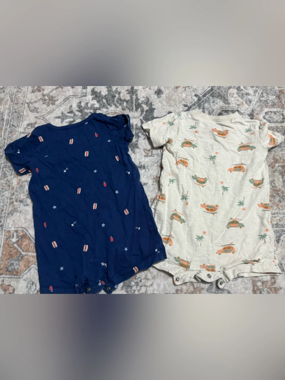 Carter's Cream Camper & Navy Star Short-Sleeve Baby Rompers (2-Pack)